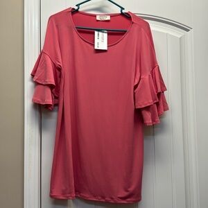 Zenana Debra Double Ruffle Top size Large in Rose color